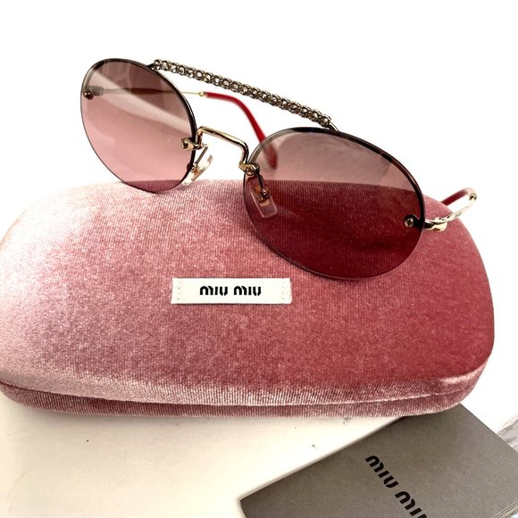 New in Case Original $500 MIU MIU Evolution Rhinestone Rimless Round Sunglasses main image 6